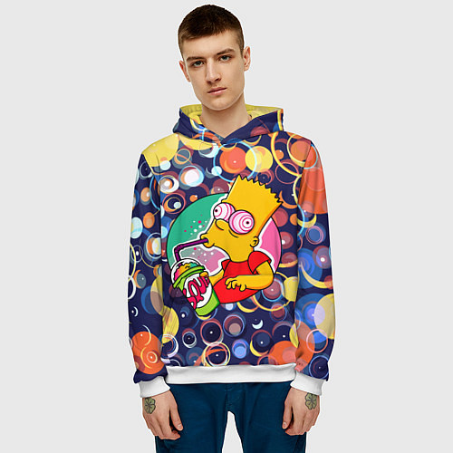 Мужская толстовка Bart Simpson пьёт лимонад / 3D-Белый – фото 3