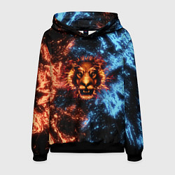 Толстовка-худи мужская Огонь и вода - лев, цвет: 3D-черный