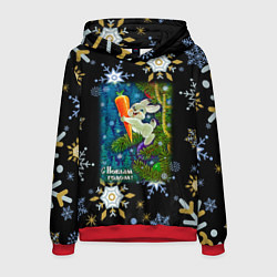 Толстовка-худи мужская Новый год зайчик с морковью, цвет: 3D-красный