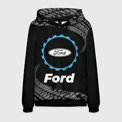 Толстовка-худи мужская Ford в стиле Top Gear со следами шин на фоне, цвет: 3D-черный