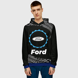 Толстовка-худи мужская Ford в стиле Top Gear со следами шин на фоне, цвет: 3D-синий — фото 2
