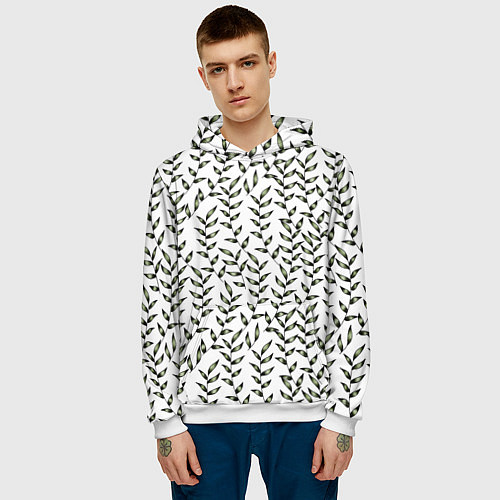 Мужская толстовка Зеленые лианы на белом, паттерн / 3D-Белый – фото 3