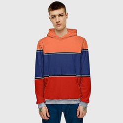 Толстовка-худи мужская Combined pattern striped orange red blue, цвет: 3D-меланж — фото 2