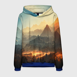 Толстовка-худи мужская Рассвет в горах, пейзаж, цвет: 3D-синий