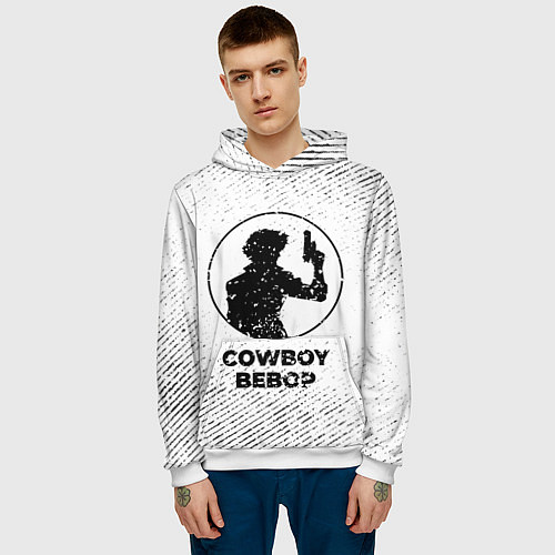 Мужская толстовка Cowboy Bebop с потертостями на светлом фоне / 3D-Белый – фото 3