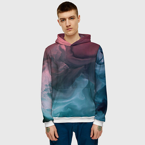 Мужская толстовка Розовый и синий дым во тьме / 3D-Белый – фото 3