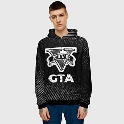 Толстовка-худи мужская GTA с потертостями на темном фоне, цвет: 3D-черный — фото 2