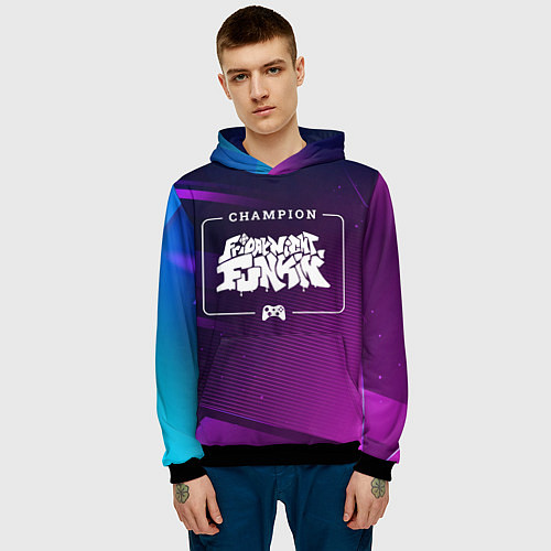 Мужская толстовка Friday Night Funkin gaming champion: рамка с лого / 3D-Черный – фото 3
