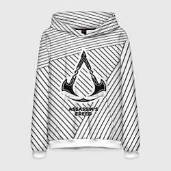 Толстовка-худи мужская Символ Assassins Creed на светлом фоне с полосами, цвет: 3D-белый