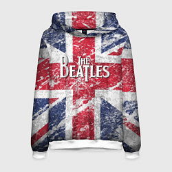 Толстовка-худи мужская The Beatles - лого на фоне флага Великобритании, цвет: 3D-белый