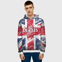 Толстовка-худи мужская The Beatles - лого на фоне флага Великобритании, цвет: 3D-белый — фото 2