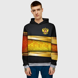 Толстовка-худи мужская Black & gold - герб России, цвет: 3D-меланж — фото 2