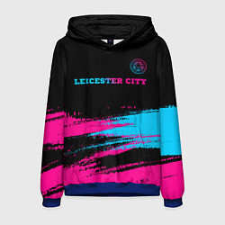Толстовка-худи мужская Leicester City - neon gradient: символ сверху, цвет: 3D-синий