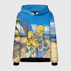 Толстовка-худи мужская Гомер Симпсон танцует с Мардж на пляже, цвет: 3D-черный