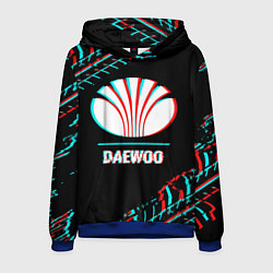Толстовка-худи мужская Значок Daewoo в стиле glitch на темном фоне, цвет: 3D-синий