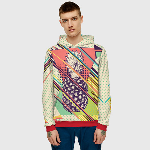 Мужская толстовка Геометрический ретро дизайн с ананасом / 3D-Красный – фото 3