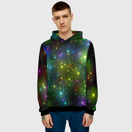 Мужская толстовка Маленькие неоновые звездочки / 3D-Черный – фото 3