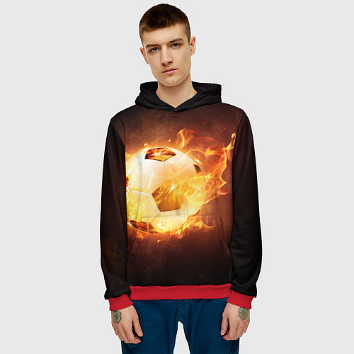 Мужская толстовка Футбольный мяч огонь / 3D-Красный – фото 3
