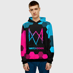 Толстовка-худи мужская Watch Dogs - neon gradient, цвет: 3D-черный — фото 2