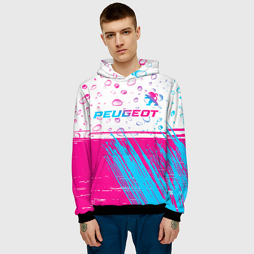 Мужская толстовка Peugeot neon gradient style: символ сверху / 3D-Черный – фото 3