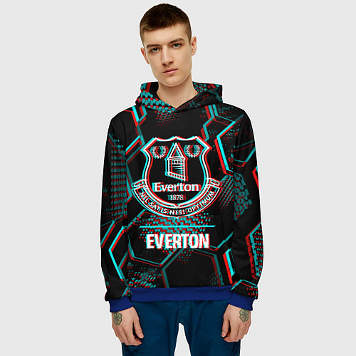 Мужская толстовка Everton FC в стиле glitch на темном фоне / 3D-Синий – фото 3