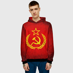 Толстовка-худи мужская СССР - старый флаг, цвет: 3D-черный — фото 2