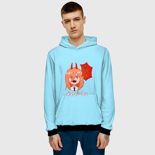 Мужская толстовка Человек-бензопила Пауэр на голубом фоне / 3D-Черный – фото 3