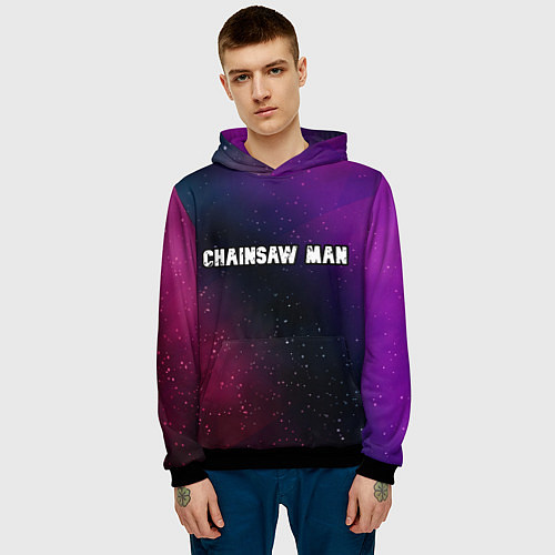 Мужская толстовка Chainsaw Man gradient space / 3D-Черный – фото 3