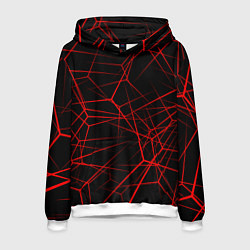 Толстовка-худи мужская Красные линии на черном фоне, цвет: 3D-белый
