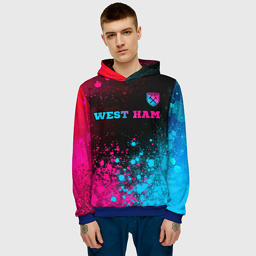 Мужская толстовка West Ham - neon gradient: символ сверху / 3D-Синий – фото 3