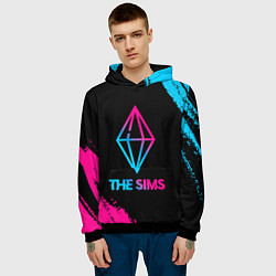 Толстовка-худи мужская The Sims - neon gradient, цвет: 3D-черный — фото 2