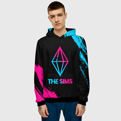 Мужская толстовка The Sims - neon gradient / 3D-Черный – фото 3