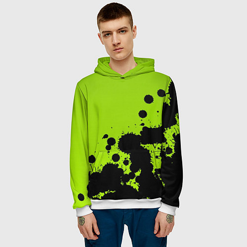 Мужская толстовка Чёрные кляксы на зелёном фоне / 3D-Белый – фото 3