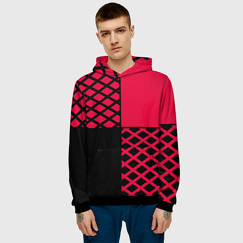 Мужская толстовка Черно-красный геометрический узор / 3D-Черный – фото 3