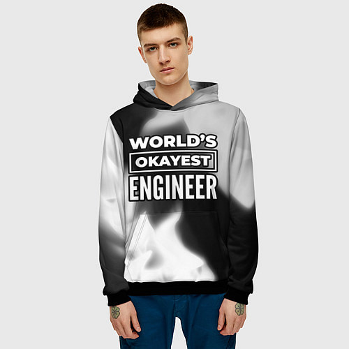 Мужская толстовка Worlds okayest engineer - dark / 3D-Черный – фото 3