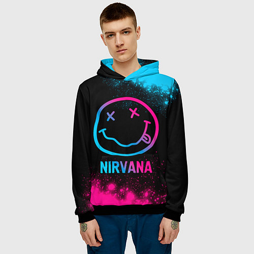 Мужская толстовка Nirvana - neon gradient / 3D-Черный – фото 3