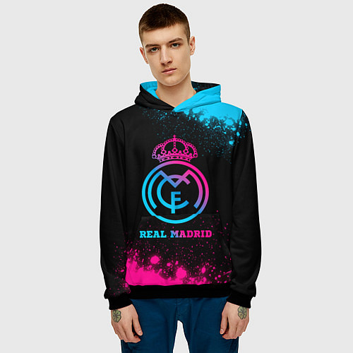 Мужская толстовка Real Madrid - neon gradient / 3D-Черный – фото 3