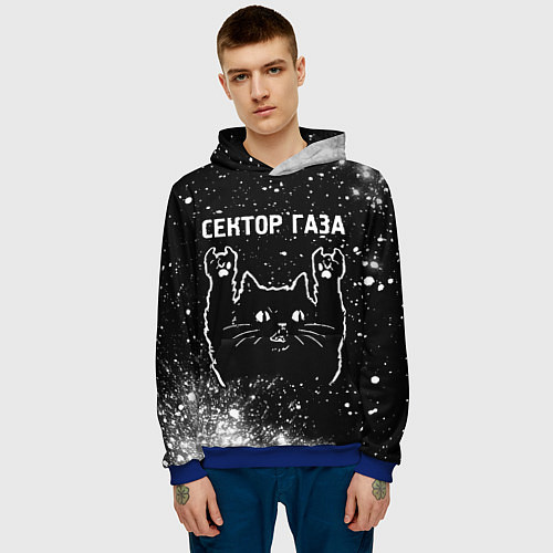 Мужская толстовка Группа Сектор Газа и рок кот / 3D-Синий – фото 3