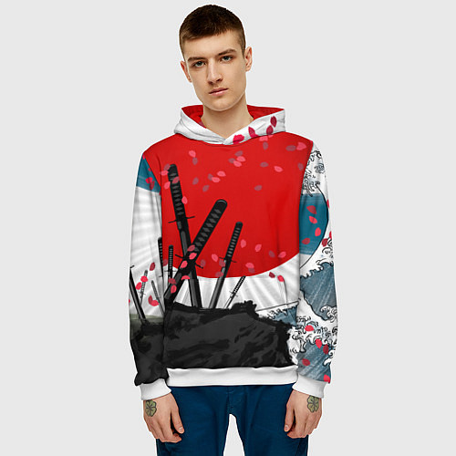 Мужская толстовка Солнце, волны и катаны / 3D-Белый – фото 3