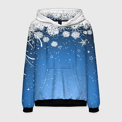 Толстовка-худи мужская Снежный узор на синем фоне, цвет: 3D-черный