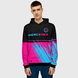 Толстовка-худи мужская Mercedes - neon gradient: символ сверху, цвет: 3D-черный — фото 2