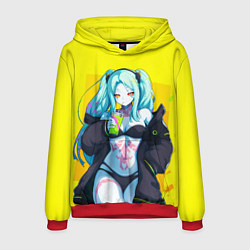 Толстовка-худи мужская Ребекка пьет коктель - Киберпанк аниме, цвет: 3D-красный