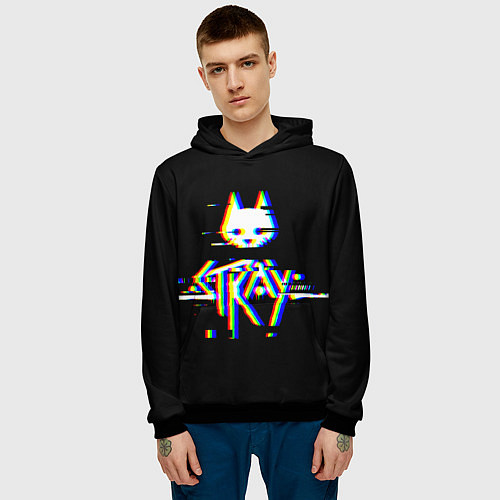 Мужская толстовка Stray glitch logo / 3D-Черный – фото 3