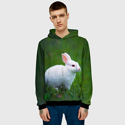 Толстовка-худи мужская Кролик на фоне травы, цвет: 3D-черный — фото 2
