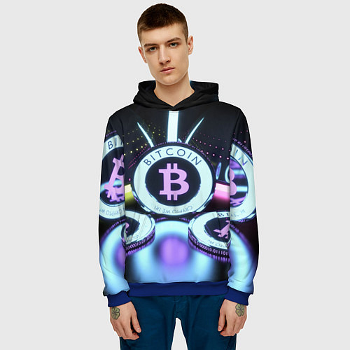 Мужская толстовка Неоновый светящийся биткоин / 3D-Синий – фото 3
