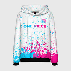 Толстовка-худи мужская One Piece neon gradient style: символ сверху, цвет: 3D-черный