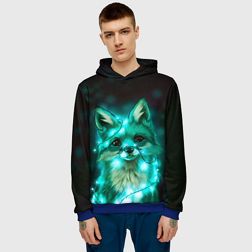 Мужская толстовка Неоновый лис / 3D-Синий – фото 3