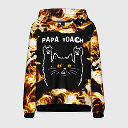 Толстовка-худи мужская Papa Roach рок кот и огонь, цвет: 3D-черный