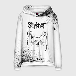 Толстовка-худи мужская Slipknot рок кот на светлом фоне, цвет: 3D-белый
