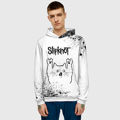 Мужская толстовка Slipknot рок кот на светлом фоне / 3D-Белый – фото 3